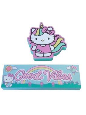Sanrio Hello Kitty Decor Unicorn Wooden Signs Good Vibes, set of 2